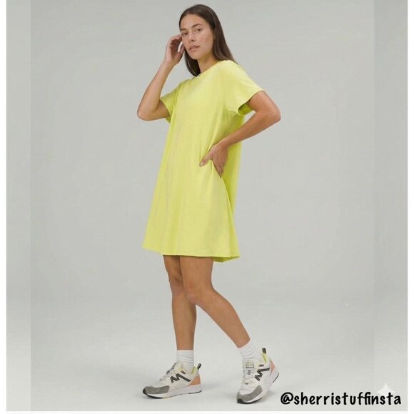 lululemon athletica Dresses & Skirts - Lululemon All Yours Tee Dress Lemon Vibe Relaxed Fit Pima Cotton Vitasea Size 4